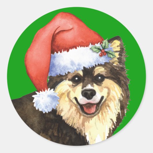 Happy Howliday Finse Lapphund Ronde Sticker (Voorkant)