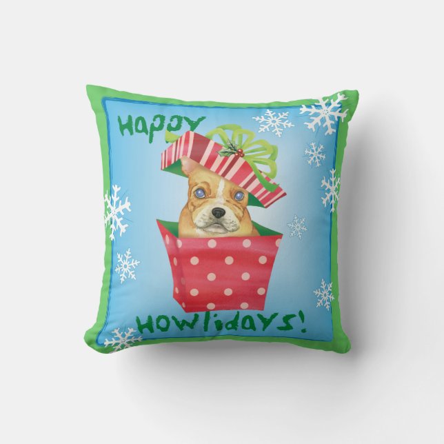 Happy Howliday French Bulldog Kussen (Voorkant)