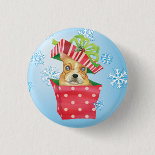 Happy Howliday French Bulldog Ronde Button 3,2 Cm