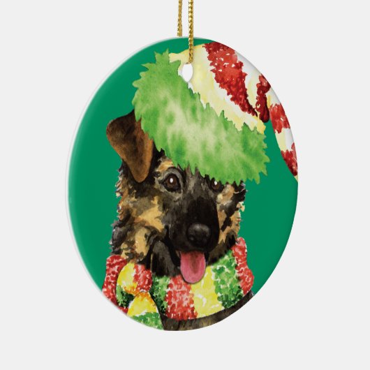 Happy Howliday German Shepherd Keramisch Ornament (Rechts)