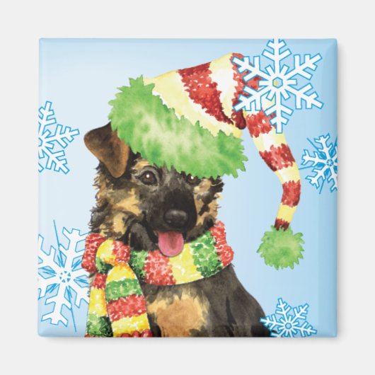 Happy Howliday German Shepherd Magneet (Voorkant)