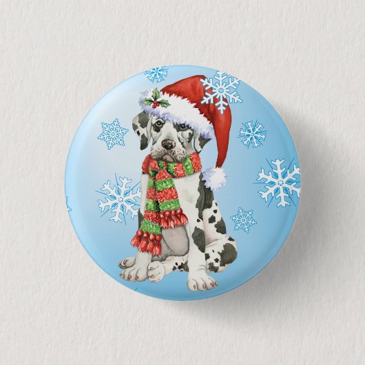 Happy Howliday Great Dane Ronde Button 3,2 Cm (Voorkant)