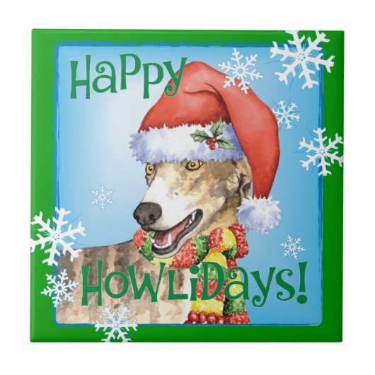 Happy Howliday Greyhound Tegeltje (Voorkant)