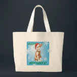 Happy Howliday Ibizan Hound Grote Tote Bag<br><div class="desc">Viel het vakantieseizoen met een schattige Ibizaanse hond-puppy met een kersthoed en sjaal als sneeuwvlokken en de woorden Happy Howlidays! Geweldig vakantiecadeau voor Ibizan-liefhebbende familie en vrienden.</div>