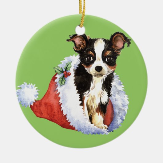 Happy Howliday Long Coat Chihuahua Keramisch Ornament (Voorkant)