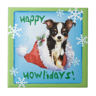 Happy Howliday Long Coat Chihuahua Tegeltje