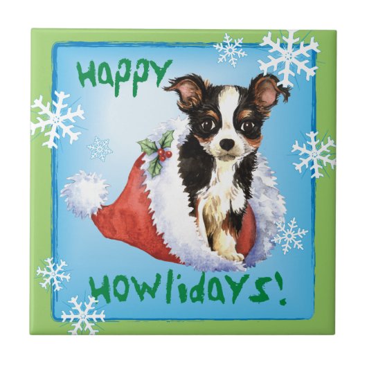 Happy Howliday Long Coat Chihuahua Tegeltje (Voorkant)
