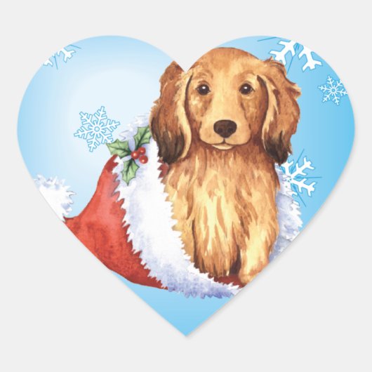 Happy Howliday Longhaire Dachshund Hart Sticker (Voorkant)