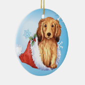 Happy Howliday Longhaire Dachshund Keramisch Ornament (Rechts)