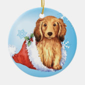 Happy Howliday Longhaire Dachshund Keramisch Ornament (Voorkant)