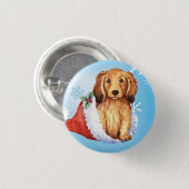 Happy Howliday Longhaire Dachshund Ronde Button 3,2 Cm (Voorkant /achterkant)