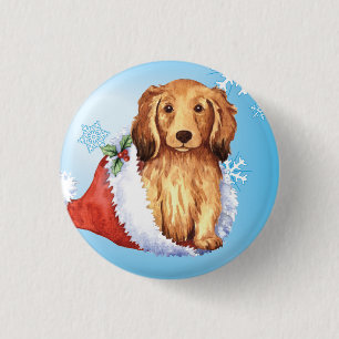 Happy Howliday Longhaire Dachshund Ronde Button 3,2 Cm