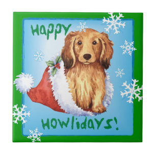 Happy Howliday Longhaire Dachshund Tegeltje