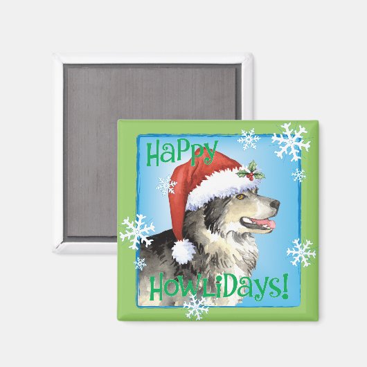 Happy Howliday Malemute Magneet (Voorkant / Achterkant)