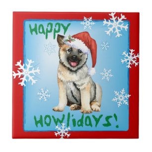 Happy Howliday Noorse Elkhound Ceramic Tile Tegeltje
