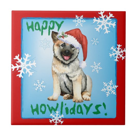 Happy Howliday Noorse Elkhound Ceramic Tile Tegeltje (Voorkant)