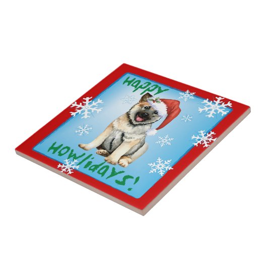 Happy Howliday Noorse Elkhound Ceramic Tile Tegeltje (Zijkant)