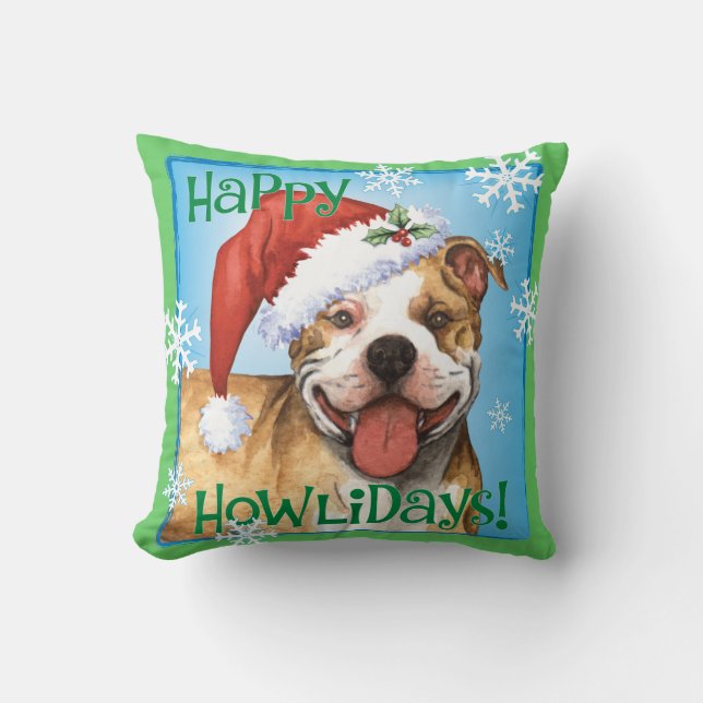 Happy Howliday Pit Bull Terrier Kussen (Voorkant)