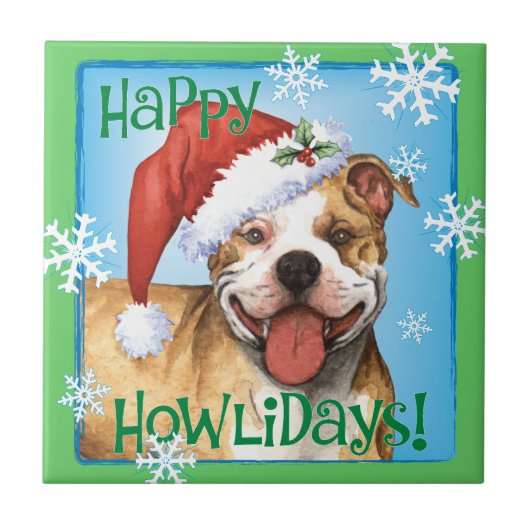 Happy Howliday Pit Bull Terrier Tegeltje (Voorkant)