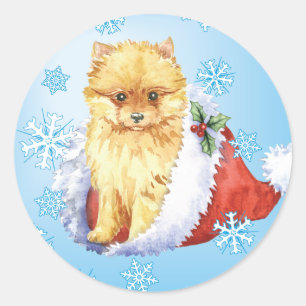 Happy Howliday Pomeranian Ronde Sticker
