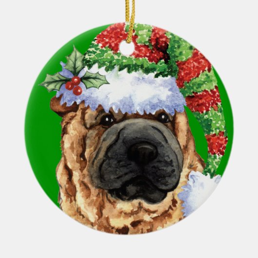 Happy Howliday Shar-Pei Keramisch Ornament (Voorkant)