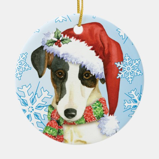 Happy Howliday Smooth Fox Terrier Keramisch Ornament (Voorkant)