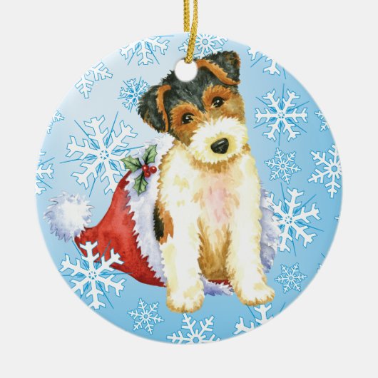 Happy Howliday Wire Fox Terrier Keramisch Ornament (Voorkant)