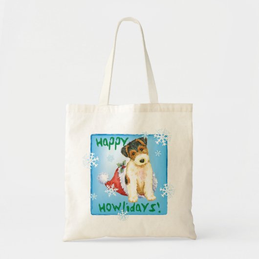 Happy Howliday Wire Fox Terrier Tote Bag (Voorkant)