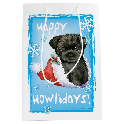Happy Howlidays Affenpinscher Medium Cadeauzakje (Voorkant)