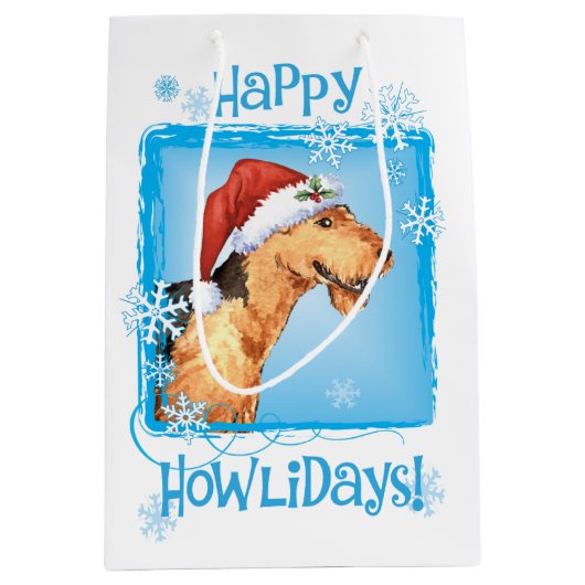 Happy Howlidays Airedale Medium Cadeauzakje (Voorkant)