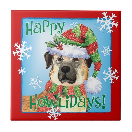Happy Howlidays Anatolian Shepherd Ceramic Tile Tegeltje (Voorkant)
