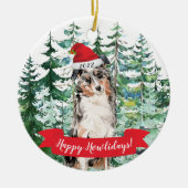 Happy Howlidays Australian Shepherd Dog Kerstmis Keramisch Ornament (Voorkant)
