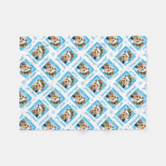 Happy Howlidays Australian Terrier Fleece Blanket (Voorkant (Horizontaal))