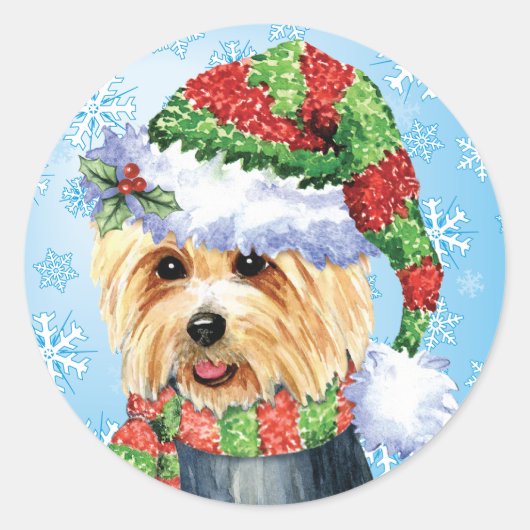 Happy Howlidays Australian Terrier Ronde Sticker (Voorkant)