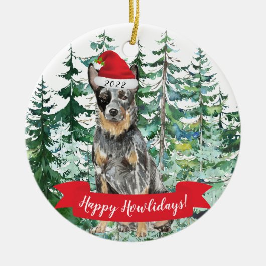 Happy Howlidays Australiër Cattle Dog Kerstmis Keramisch Ornament (Voorkant)