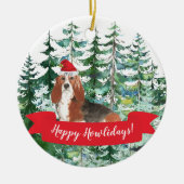 Happy Howlidays Basset Hound Dog Kerstmenorum Keramisch Ornament (Voorkant)