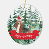 Happy Howlidays Basset Hound Dog Kerstmenorum Keramisch Ornament (Links)