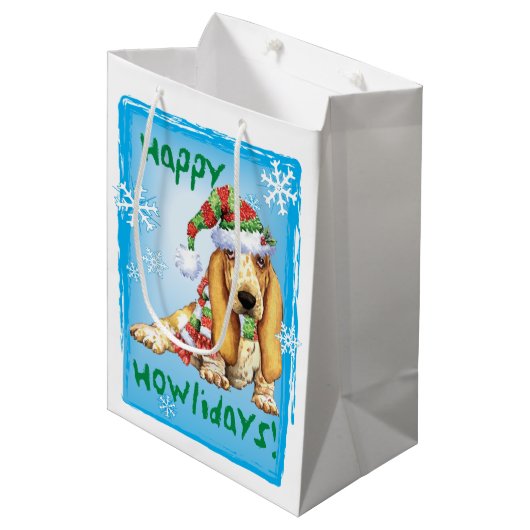 Happy Howlidays Basset Medium Cadeauzakje (Voorkant Gekanteld)