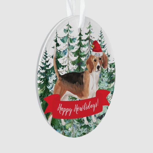 Happy Howlidays Beagle Dog Kerstmis Ornament (voorkant)