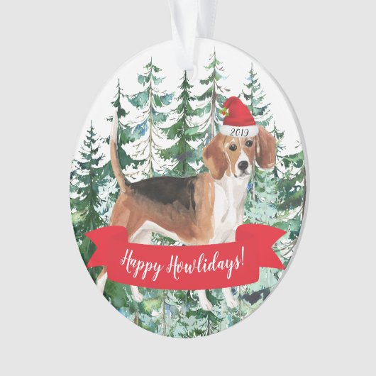 Happy Howlidays Beagle Dog Kerstmis Ornament (voorkant)