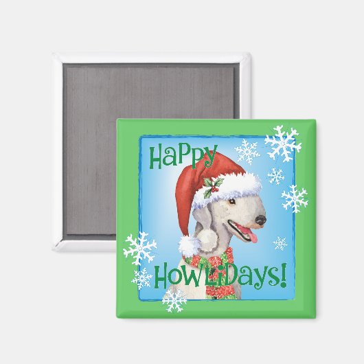 Happy Howlidays Bedlington Terrler Magnet (Voorkant / Achterkant)