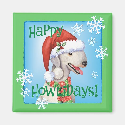 Happy Howlidays Bedlington Terrler Magnet (Voorkant)