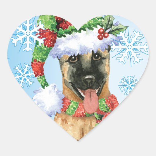 Happy Howlidays Belgische Malinois Hart Sticker (Voorkant)