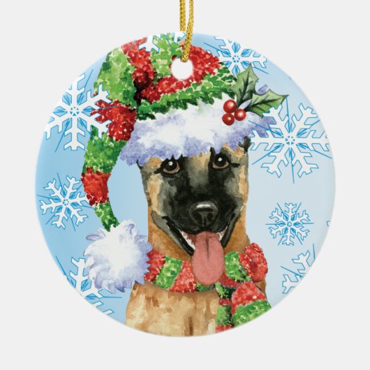 Happy Howlidays Belgische Malinois Keramisch Ornament (Voorkant)