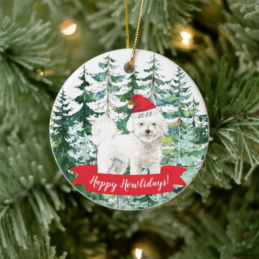 Happy Howlidays Bichon Frise Dog Kerstmenorum Keramisch Ornament (Boom)