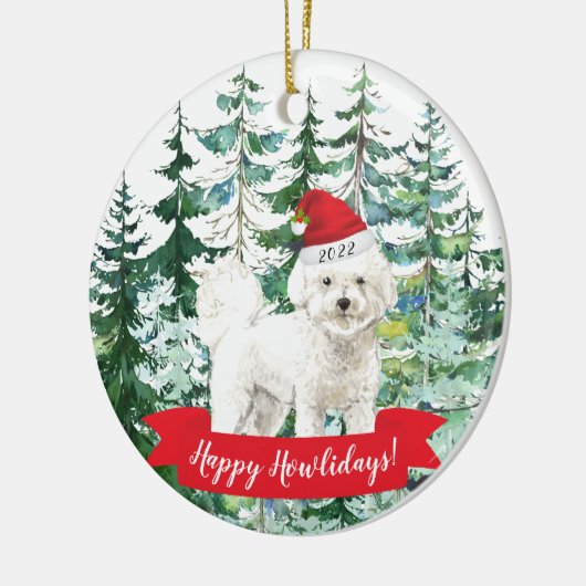 Happy Howlidays Bichon Frise Dog Kerstmenorum Keramisch Ornament (Links)