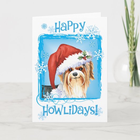 Happy Howlidays Biewer Terrier Holiday Card Feestdagen Kaart (Voorkant)