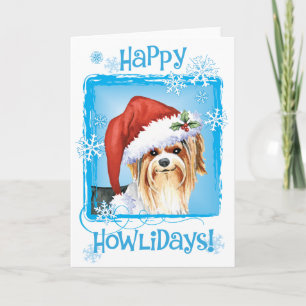 Happy Howlidays Biewer Terrier Holiday Card Feestdagen Kaart