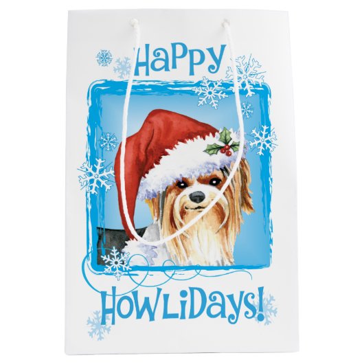 Happy Howlidays Biewer Terrier Medium Gift Bag Cadeauzakje (Voorkant)