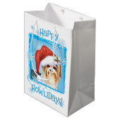Happy Howlidays Biewer Terrier Medium Gift Bag Cadeauzakje (Voorkant Gekanteld)